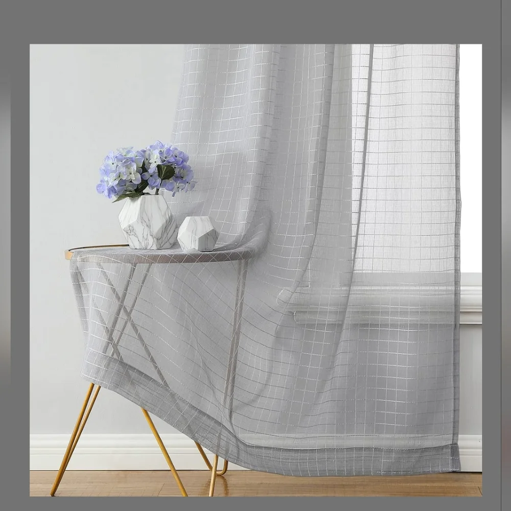 Grey‎ Sheer Curtains 95x52 (2Panels)